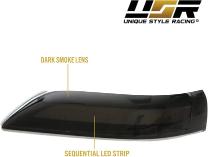 Black Smoke Lens Performance Mirror Turn Signal Light with Sequential Amber LED Output (Left + Right) Compatible with 2007-2008 Acura TL Base Models and Type-S