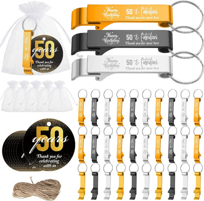 54 Sets 50Th Birthday Party Favors for Guests Birthday Beer Opener Keychain Cheers to 50 Bottle Opener Keychain with Thank You Cards and Gift Bags for Anniversary Wedding Party Favors