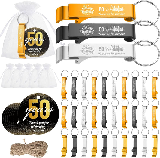 54 Sets 50Th Birthday Party Favors for Guests Birthday Beer Opener Keychain Cheers to 50 Bottle Opener Keychain with Thank You Cards and Gift Bags for Anniversary Wedding Party Favors