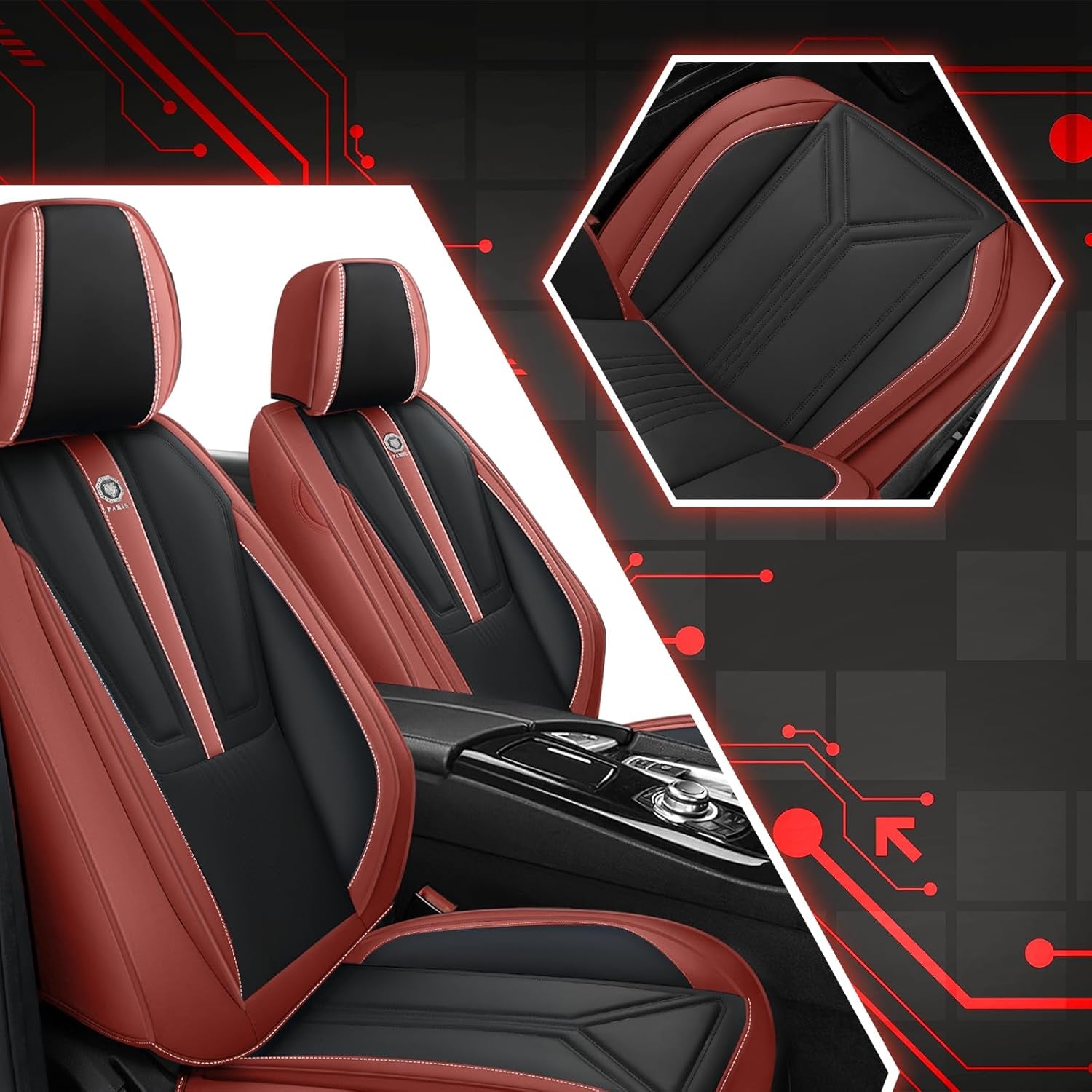 Front Seat Covers for Acura MDX 2001-2025, Premium Car Seat Protectors,Waterproof Non-Slip Seat Cushion,Luxury Automotive Interior Accessories Covers(2 Front Set, Black-Red)