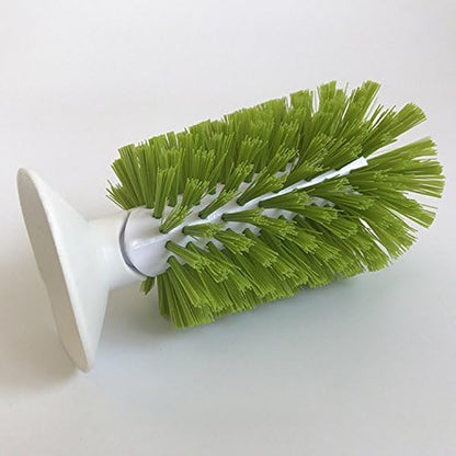 Brush-Up Glass Cleaning Brush with Suction Cup for Upright Sink Storage - Bristle Scrub for Kitchen Bottles (Green)