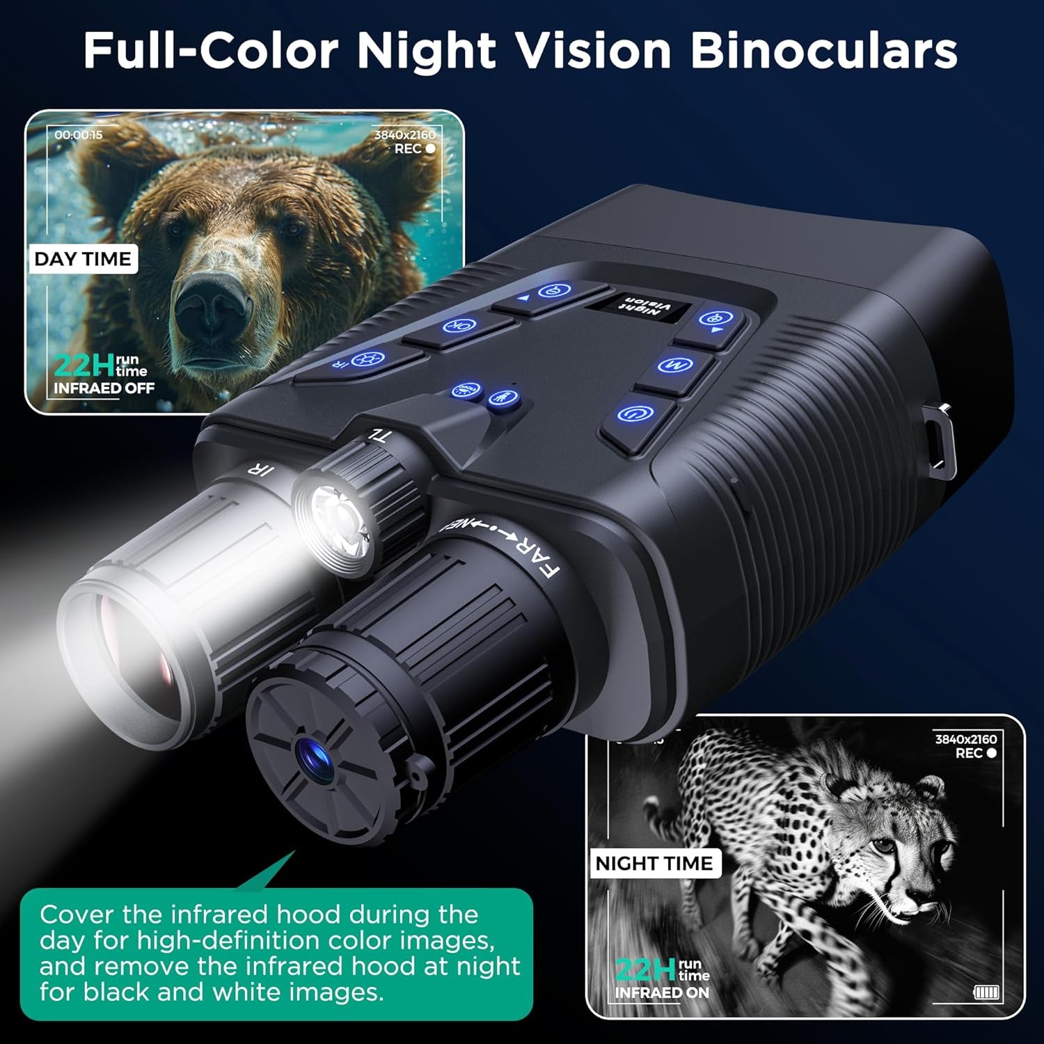 Night Vision Goggles, 58MP Full-Color 4K Night Vision Binoculars for Adults with 10000Mah Fast Charging Battery, 64GB Card, 3.99" Screen and 1968FT Viewing Range for Camping Hunting & Security(Black)
