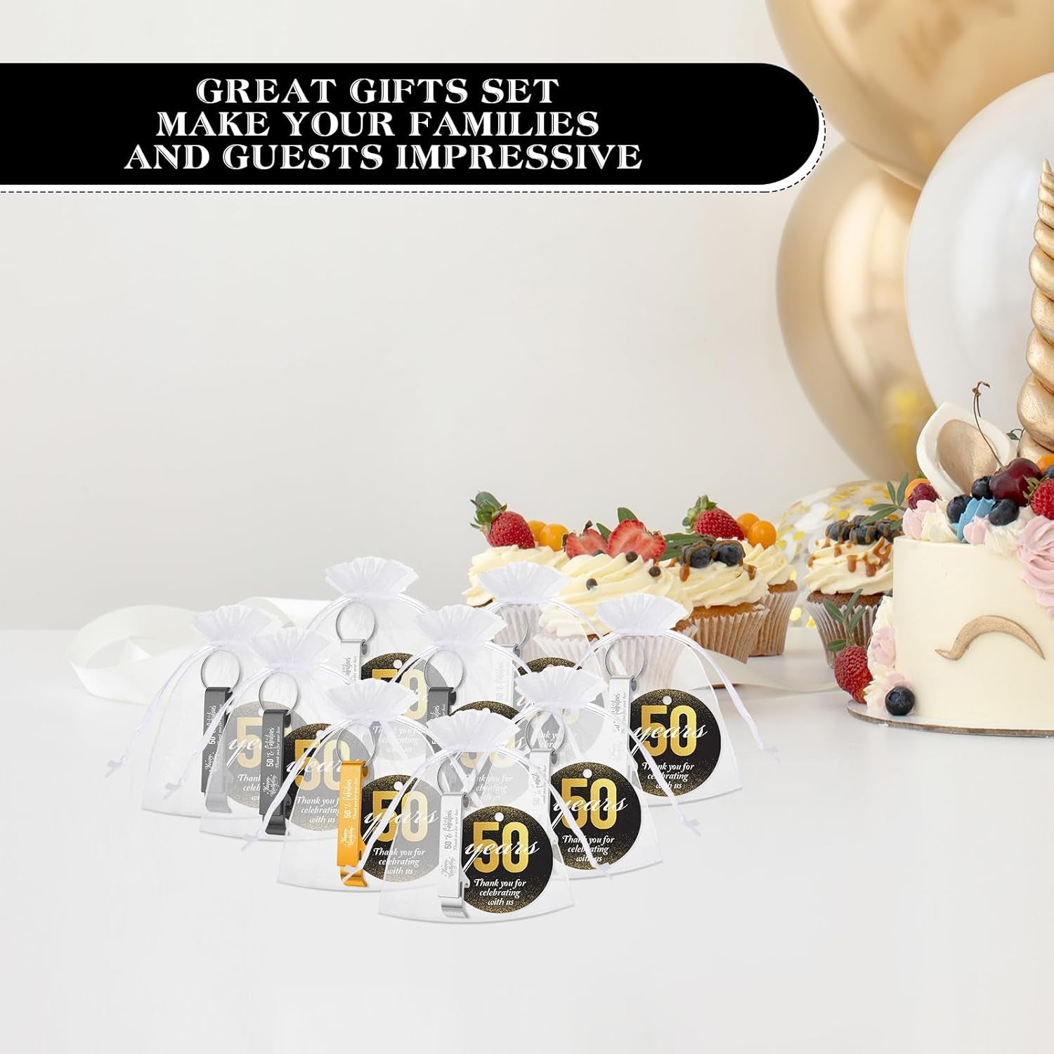 54 Sets 50Th Birthday Party Favors for Guests Birthday Beer Opener Keychain Cheers to 50 Bottle Opener Keychain with Thank You Cards and Gift Bags for Anniversary Wedding Party Favors