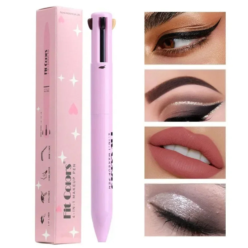 4-In-1 Makeup Pen Eyebrow Pencil, Eyeliner, Lip Liner, Highlighter Eyeshadow Pen Multi-Functional 4-Color Set Counter Makeup Pen