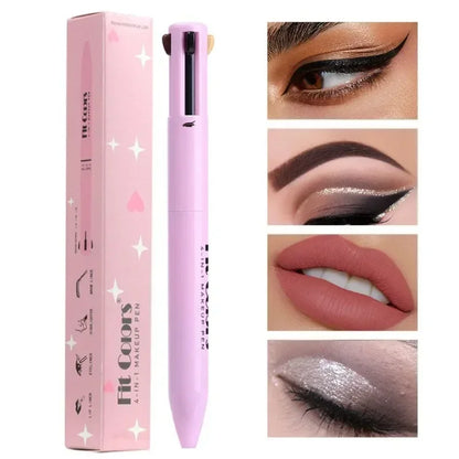 4-In-1 Makeup Pen Eyebrow Pencil, Eyeliner, Lip Liner, Highlighter Eyeshadow Pen Multi-Functional 4-Color Set Counter Makeup Pen