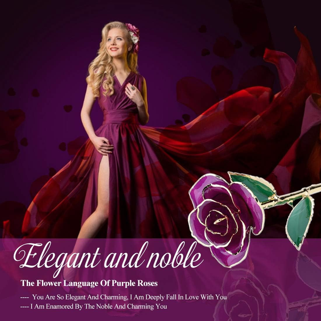 24K Rose for Her, Eternal Love Plated Rose Flower, Romantic Present for Wife, Mom, Grandma, Anniversary, Birthday, Wedding ()