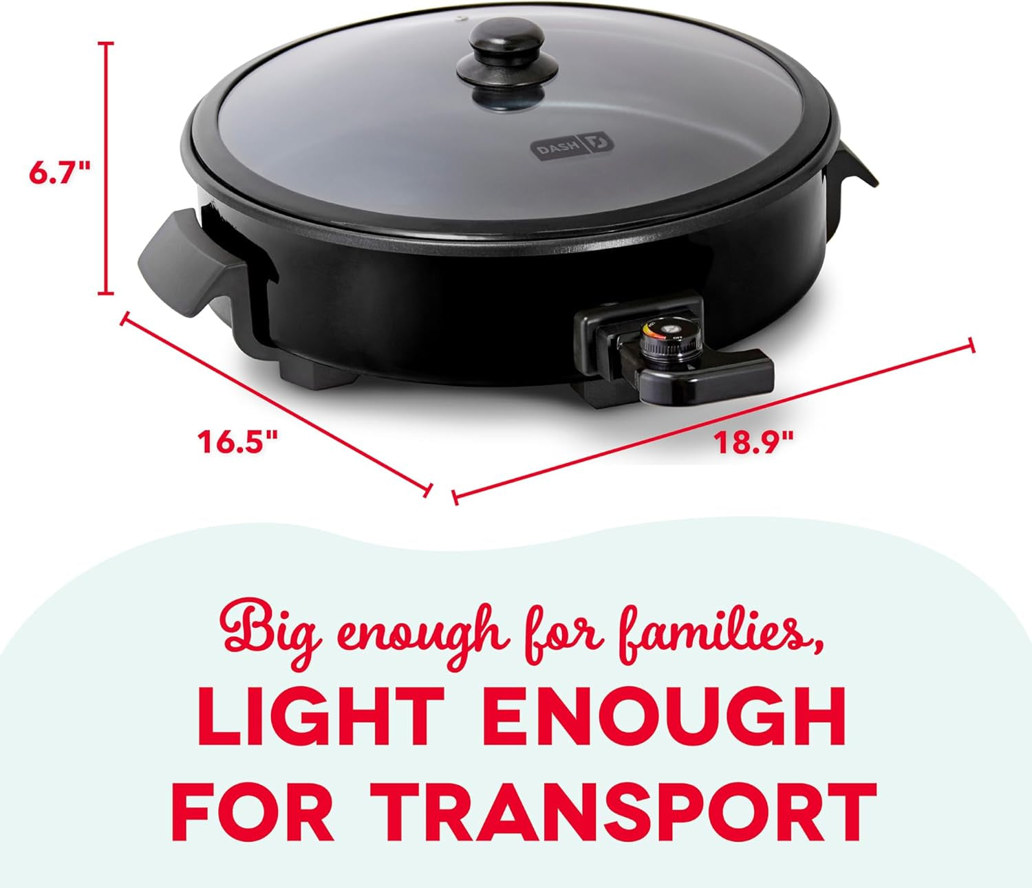 Family Size Electric Skillet with 14 Inch Nonstick Surface + Recipe Book for Pizza, Burgers, Cookies, Fajitas, Breakfast & More, 20 Cup Capacity, 1400-Watt - Black