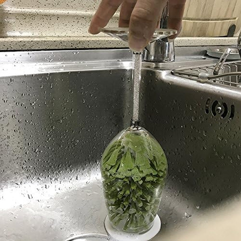 Brush-Up Glass Cleaning Brush with Suction Cup for Upright Sink Storage - Bristle Scrub for Kitchen Bottles (Green)