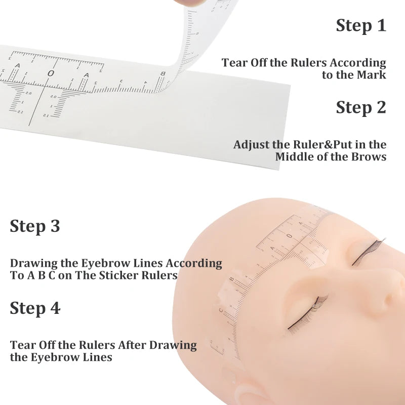 50Pcs/Box Disposable Eyebrow Microblading Guide Ruler Adhesive Sticker Positioning Eyebrows Tool Permanent Brow Shaping Tool PMU