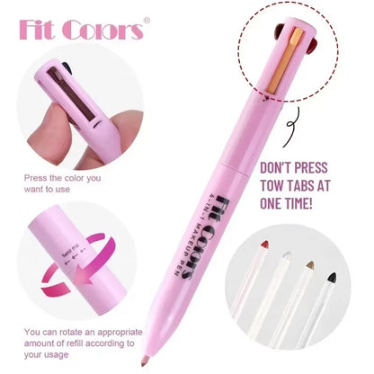 4-In-1 Makeup Pen Eyebrow Pencil, Eyeliner, Lip Liner, Highlighter Eyeshadow Pen Multi-Functional 4-Color Set Counter Makeup Pen