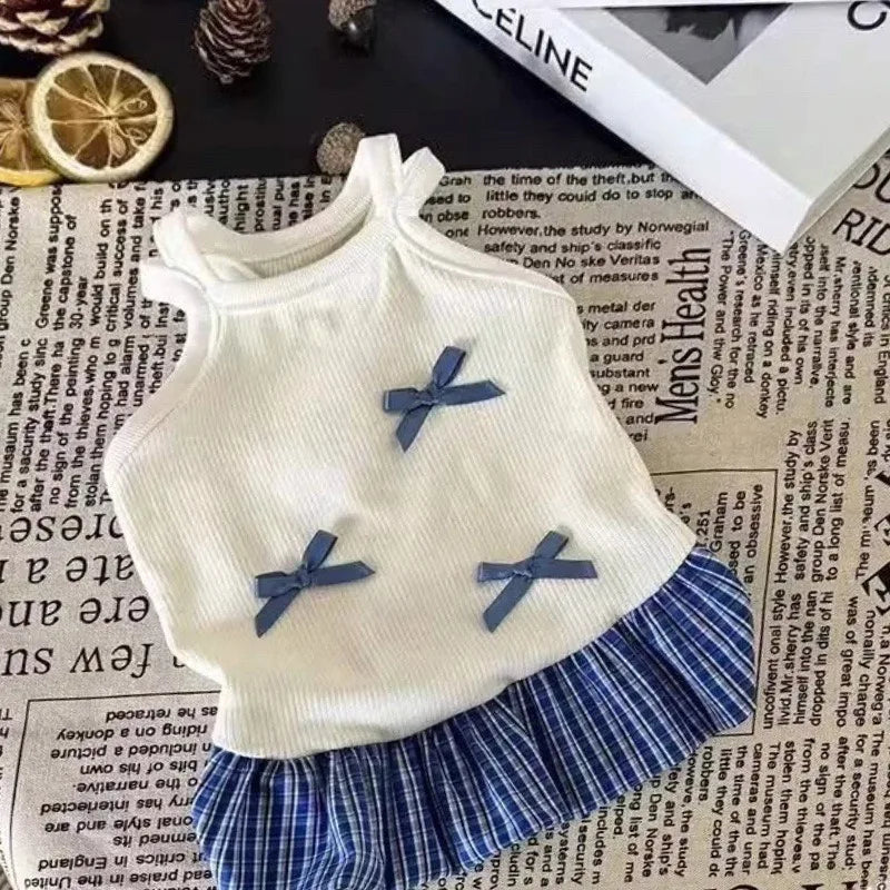 Pet Plaid Clothes Teddy Princess Style Dress Summer Bichon Frise Yorkshire Pullover Cartoon Cute Skirt Dog Products