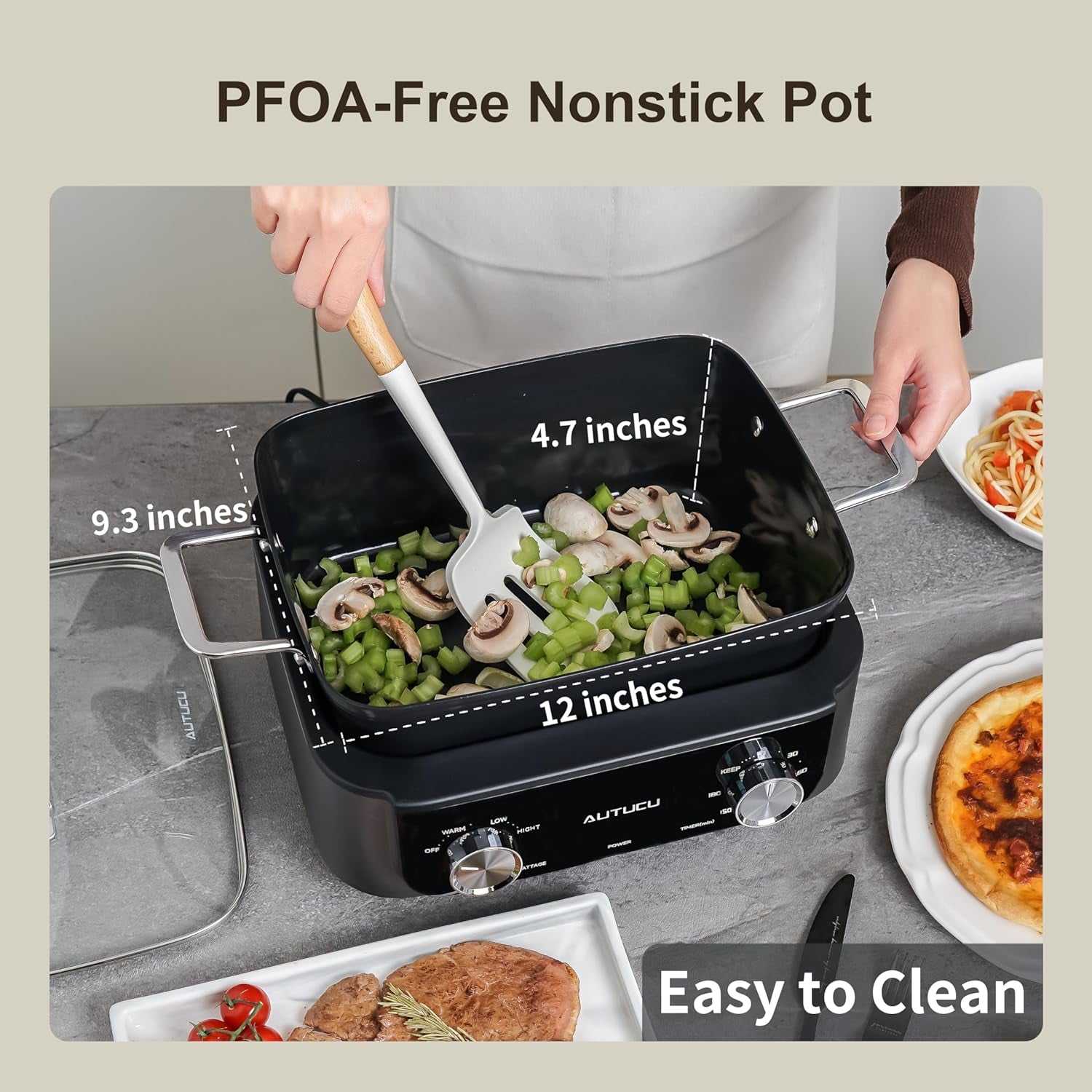 7-Quart Slow Cooker | Pfoa-Free Ceramic Coating, Dishwasher Safe Oven Safe to 450°F, Perfect for Large Families, Entertaining (With Timer)