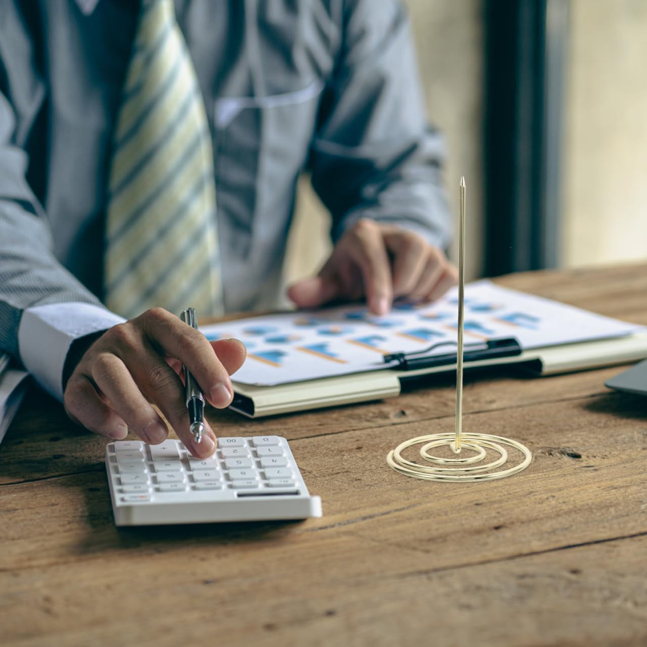 2Pcs Restaurant Check Spindle, Stainless Steel Receipt Holder Bill Fork Memo Invoice Spike Stick for Restaurant and Office Use (Gold)