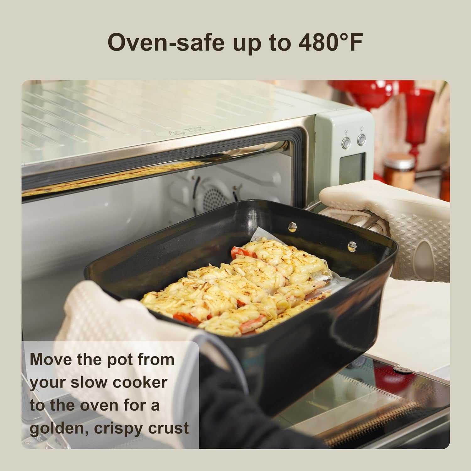 7-Quart Slow Cooker | Pfoa-Free Ceramic Coating, Dishwasher Safe Oven Safe to 450°F, Perfect for Large Families, Entertaining (With Timer)