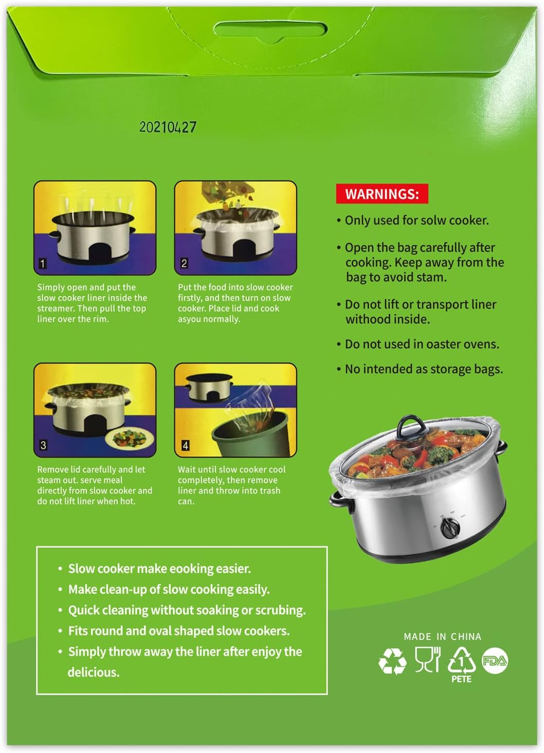 Slow Cooker Liners Disposable Cooking Bags Small Size Pot Liners Fit 1QT to 3QT Suitable for Oval & round Pot (10)